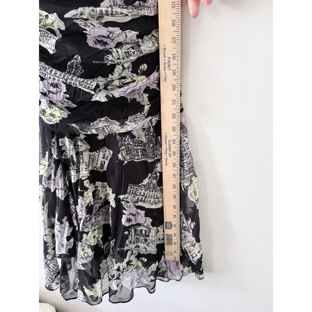 Floral Cityscape Y2K Mesh Fairy Goth Fit & Flare Dress Ruched Sz 8 Nine West - Picture 5 of 8